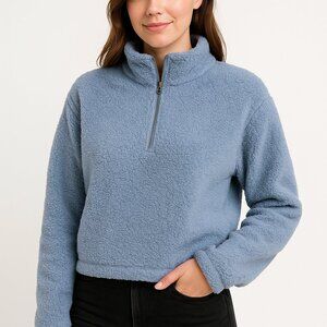 DYI Women's Tranquil 1/2 Zip Fuzzy Fleece Chambray Grey Size XS